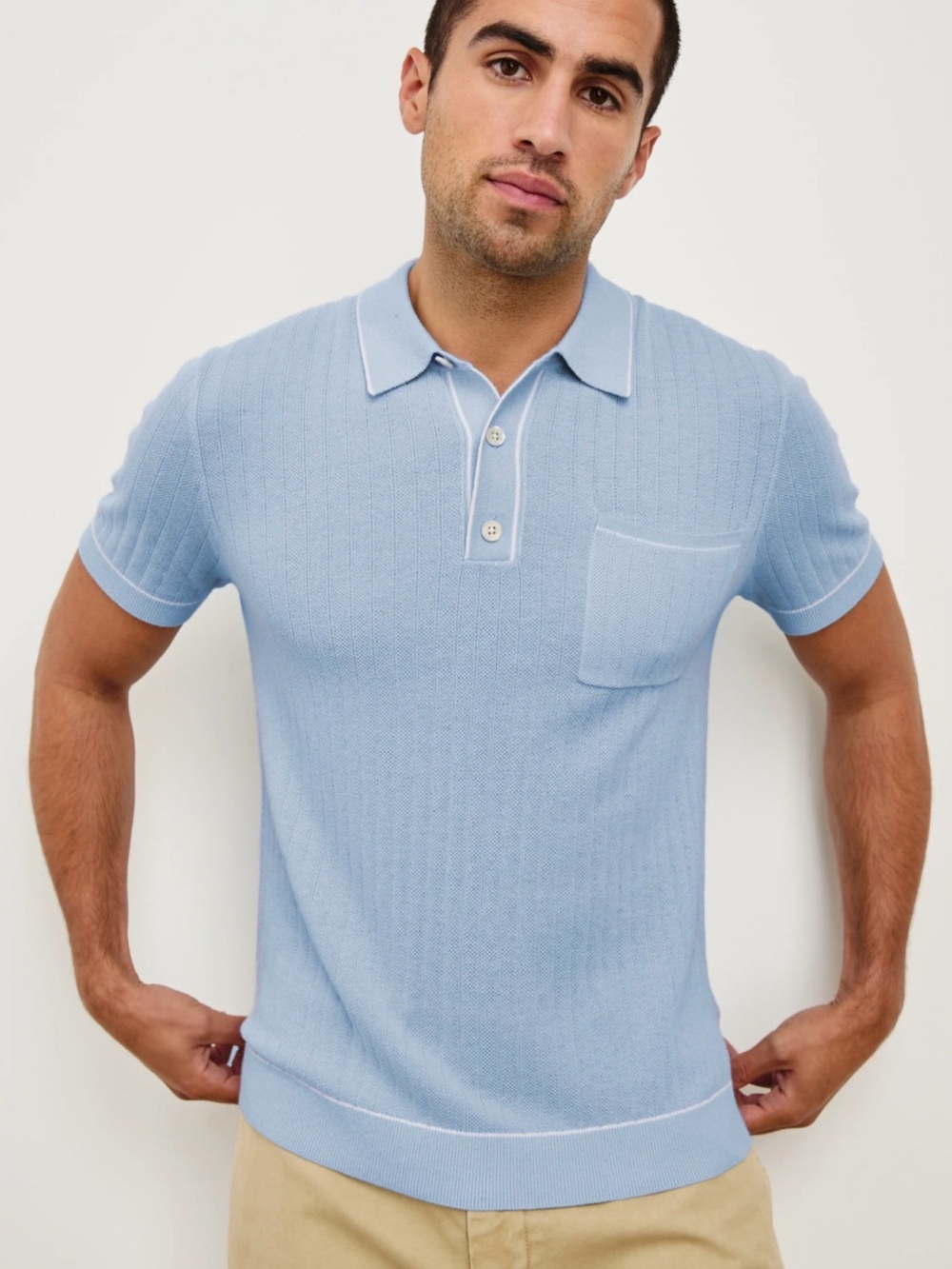 Rails Blue Knit Polo Shirt with Chest Pocket